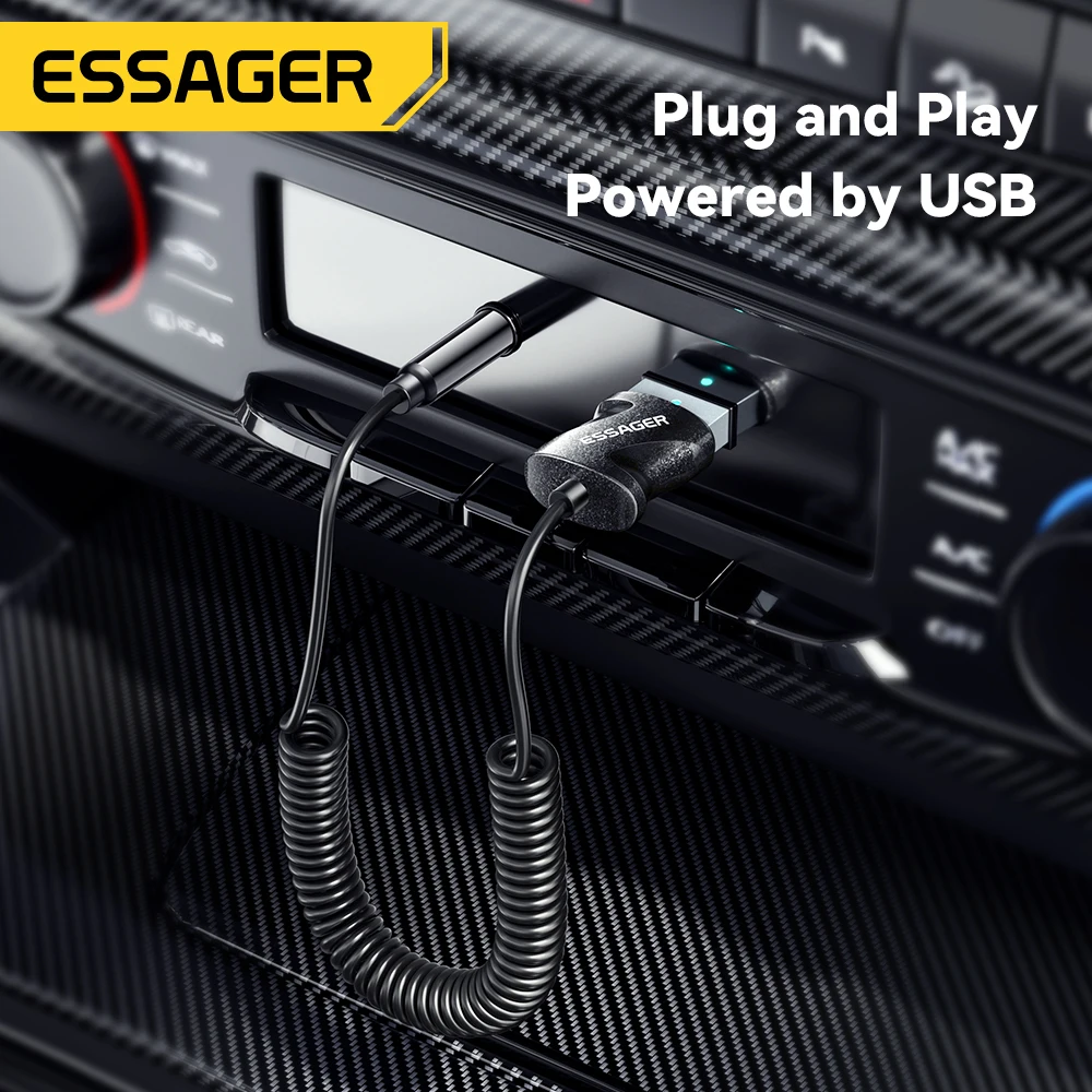 Essager Bluetooth 5.0 Audio Receivers USB to 3.5mm Jack Aux Audio Stereo Adapter For Car Audio Music Speakers Stereo Receivers