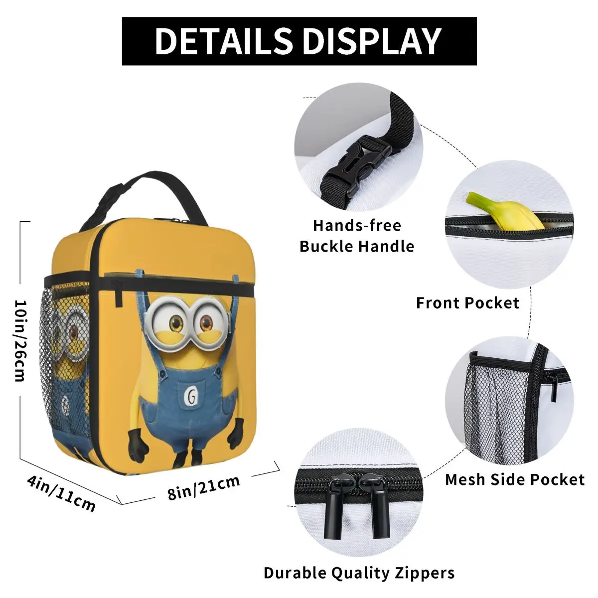 Minions Cure Bob Insulated Lunch Bags Thermal Bag  Lunch Container Large Tote Lunch Box Food Bag Work Outdoor