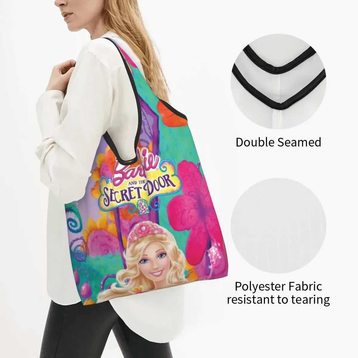 Anime Princess Charm School Groceries Shopping Bag Kawaii Shopper Tote Shoulder Bag Portable Fantasy Movies Handbag