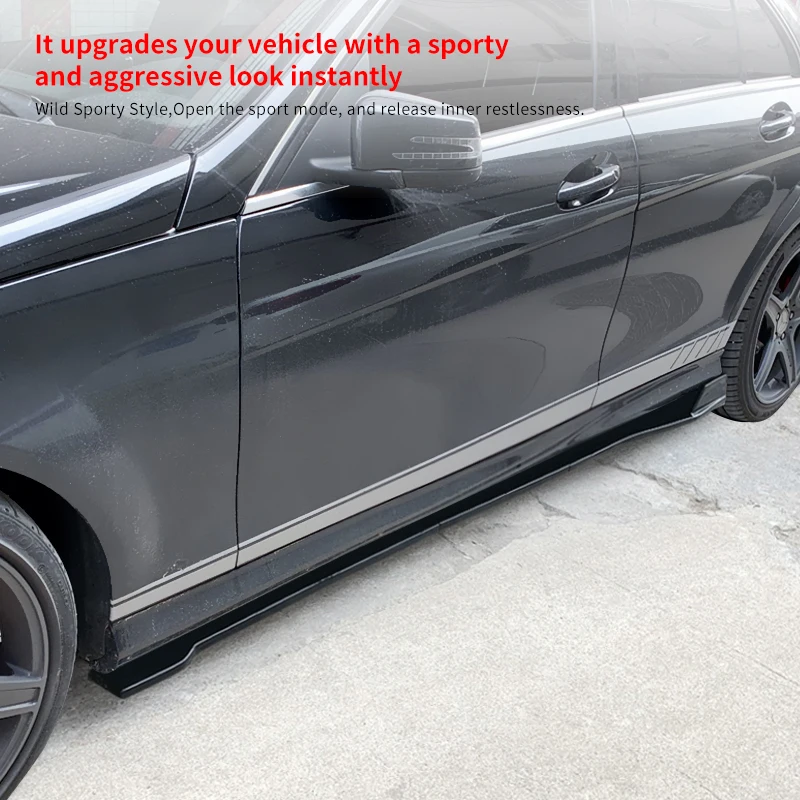 For Mercedes-Benz C-Class W204 C63 2007-2014 Car Side Skirt Extension Body Apron Lip Splitters Winglet Lateral Shovel Carbon ABS