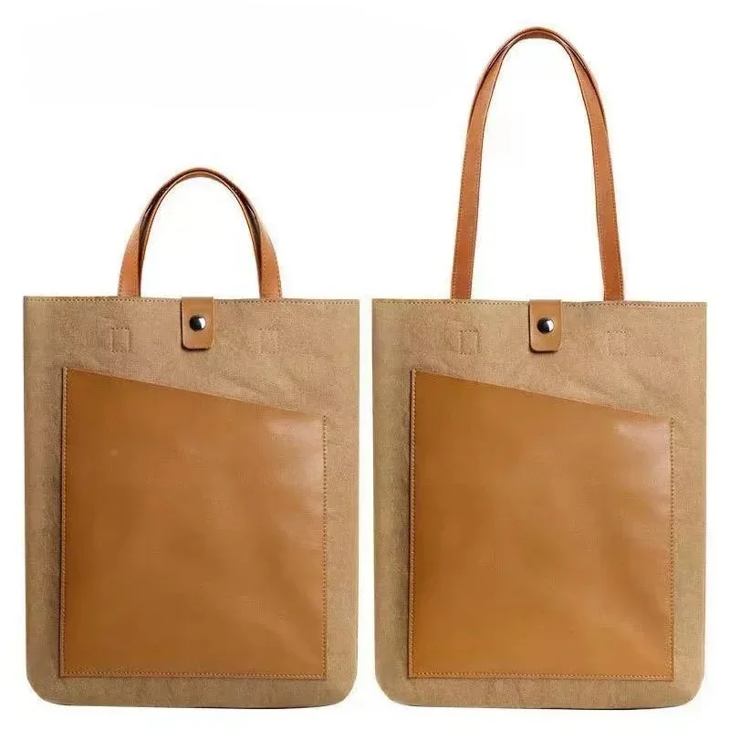 Washed Kraft Paper Computer Tote Shoulder Bag Hand Bag