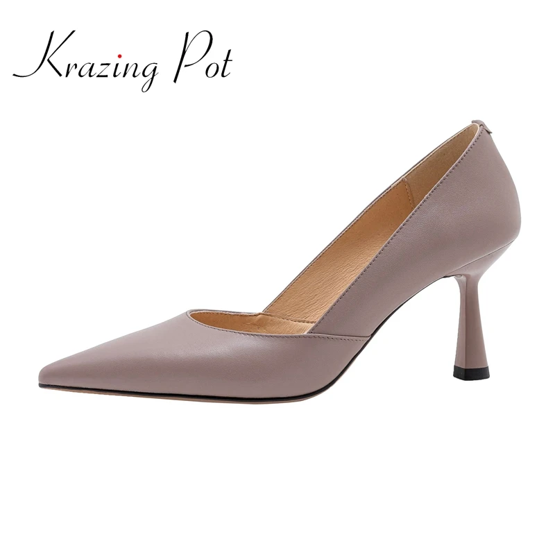 Krazing Pot Hot European Style Genuine Leather Pointed Toe Strange High Heels Beauty Lady Mature Elegant Slip On Women Pumps L81