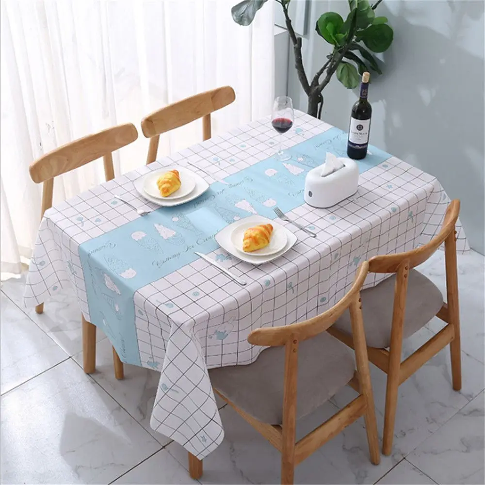 Plastic PVC Waterproof Oilproof Kitchen Dining Table Colth Rectangula Grid Printed Tablecloth Cover Mat Oilcloth Antifouling