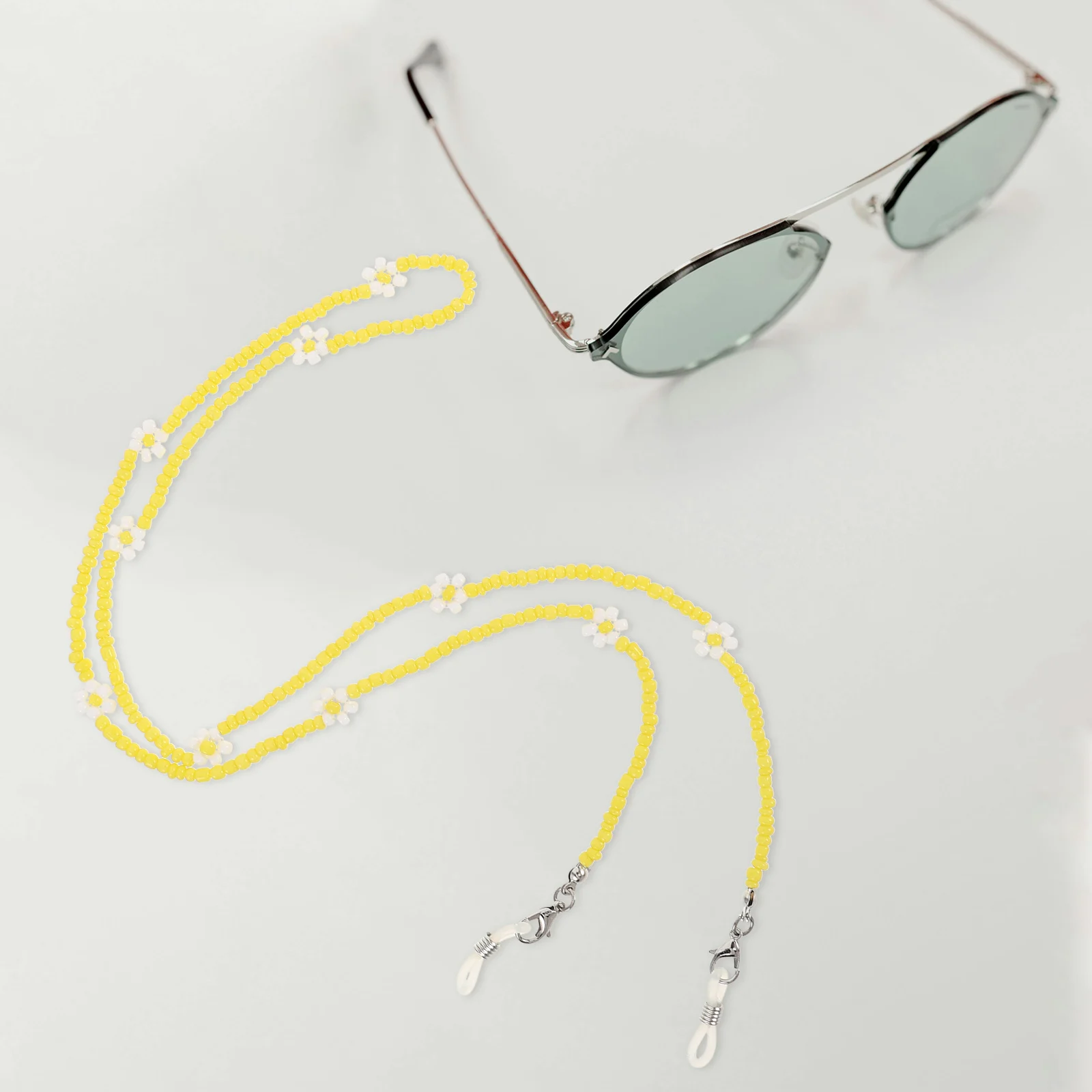 

2 Pcs Lanyard Flower Rice Bead Mask Chain Beaded Eyewear Holder to Weave Strap Eyeglass Glasses Accessory for Women