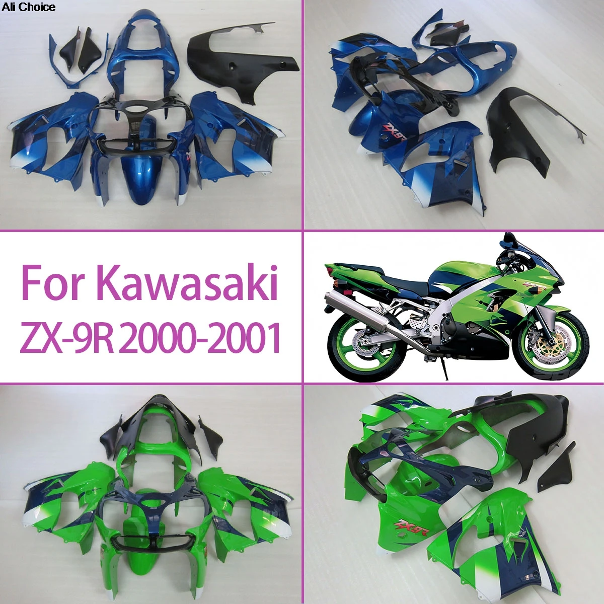 

Обтекатели из АБС-пластика для мотоцикла Kawasaki ZX-9R 2000-2001 годов, кастомные панели обтекателей, качественная установка