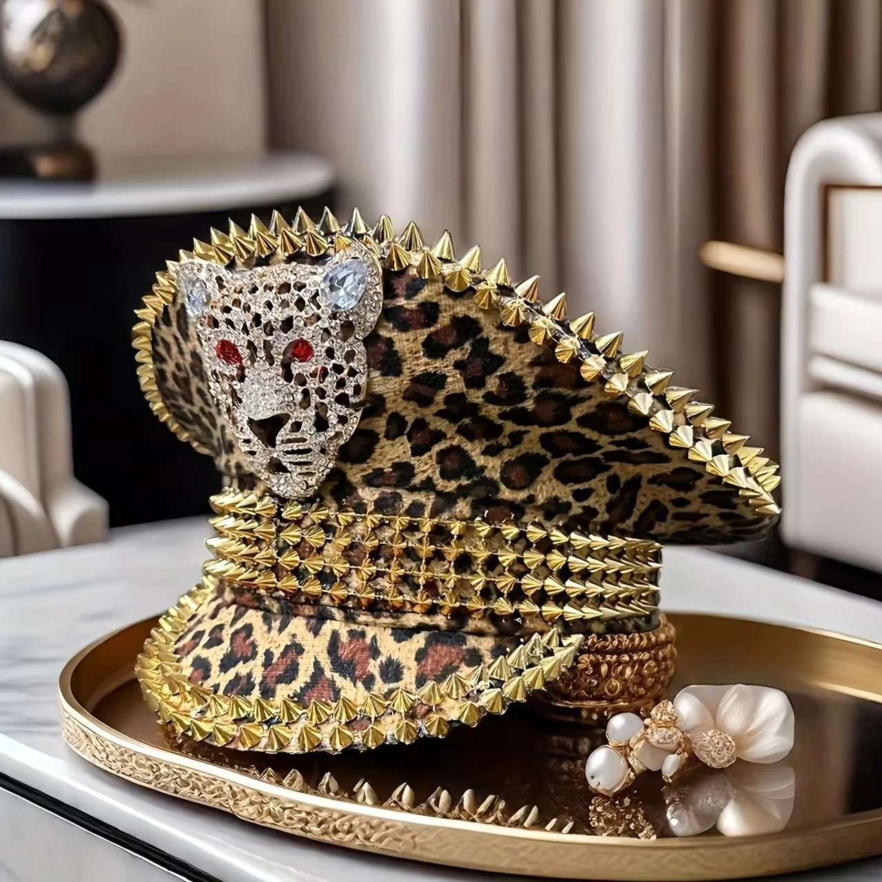 Hongluan leopardo capitão chapéus strass para homem ardente festival mulher, traje de halloween chapéu adulto, cosplay acessórios femininos