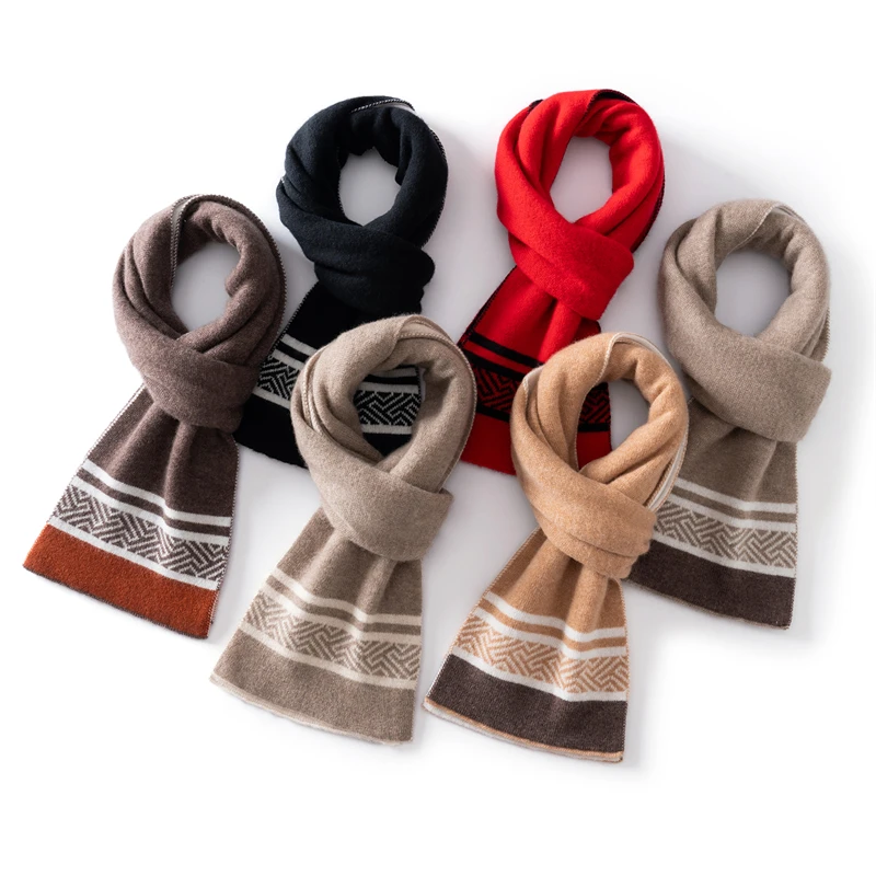 

100% Cashmere Scarf Niche Design Color-Block Versatile New Style Patchwork Scarf Knitted Couple Warm Thickened Neck Warmer