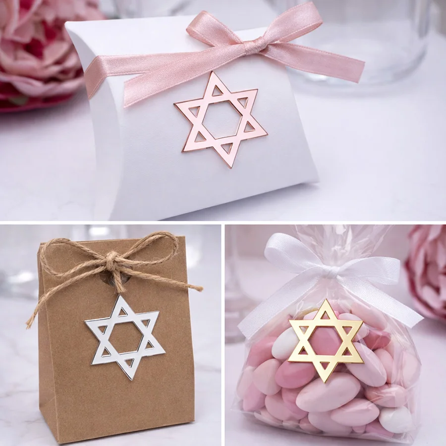 50pcs/Lot Star of David Acrylic Mirror Stickers with Self Adhesive Back, 3cm Jewish Favor Decorations for Gift Boxes
