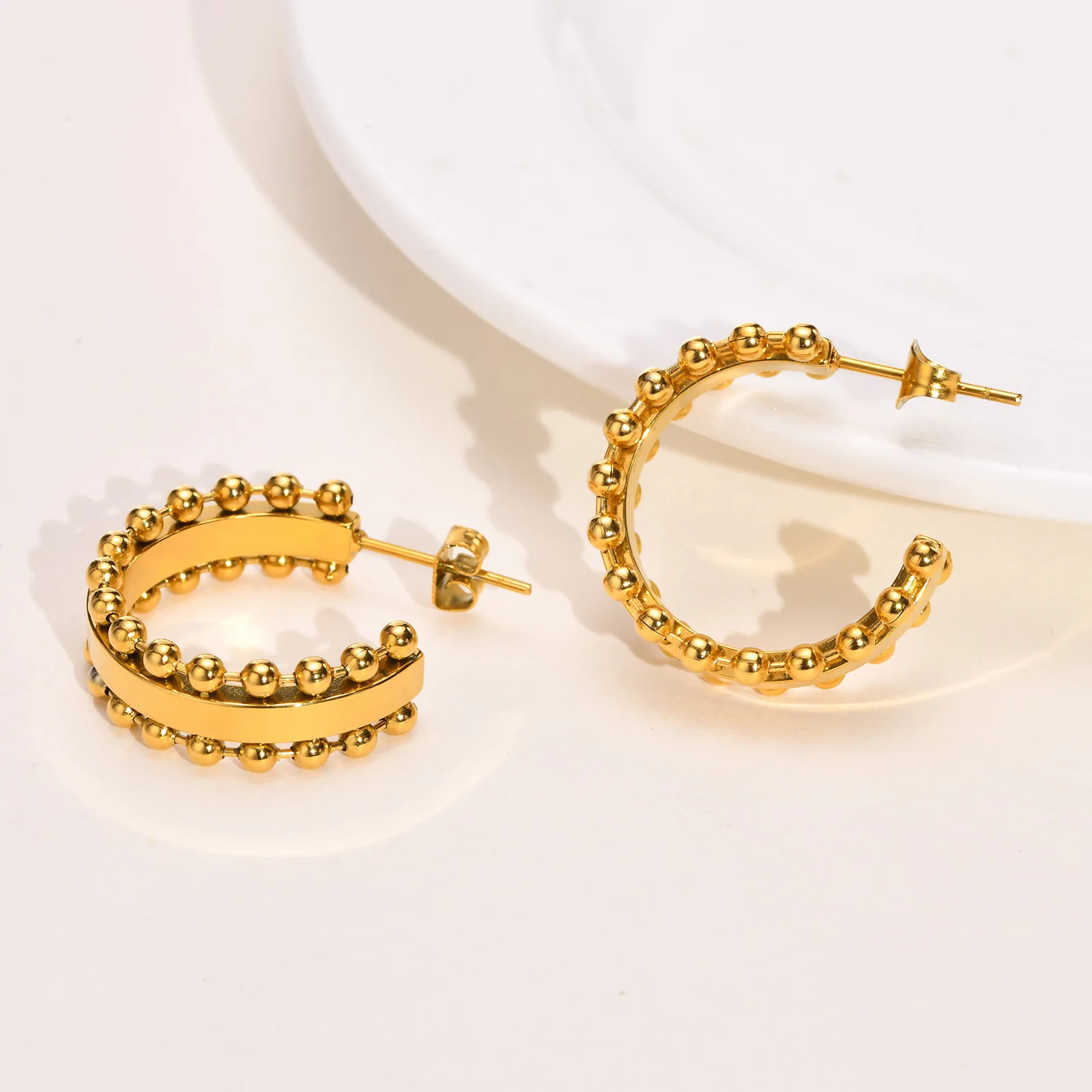 Stainless steel C-hoops Gold Color personalized earrings for women