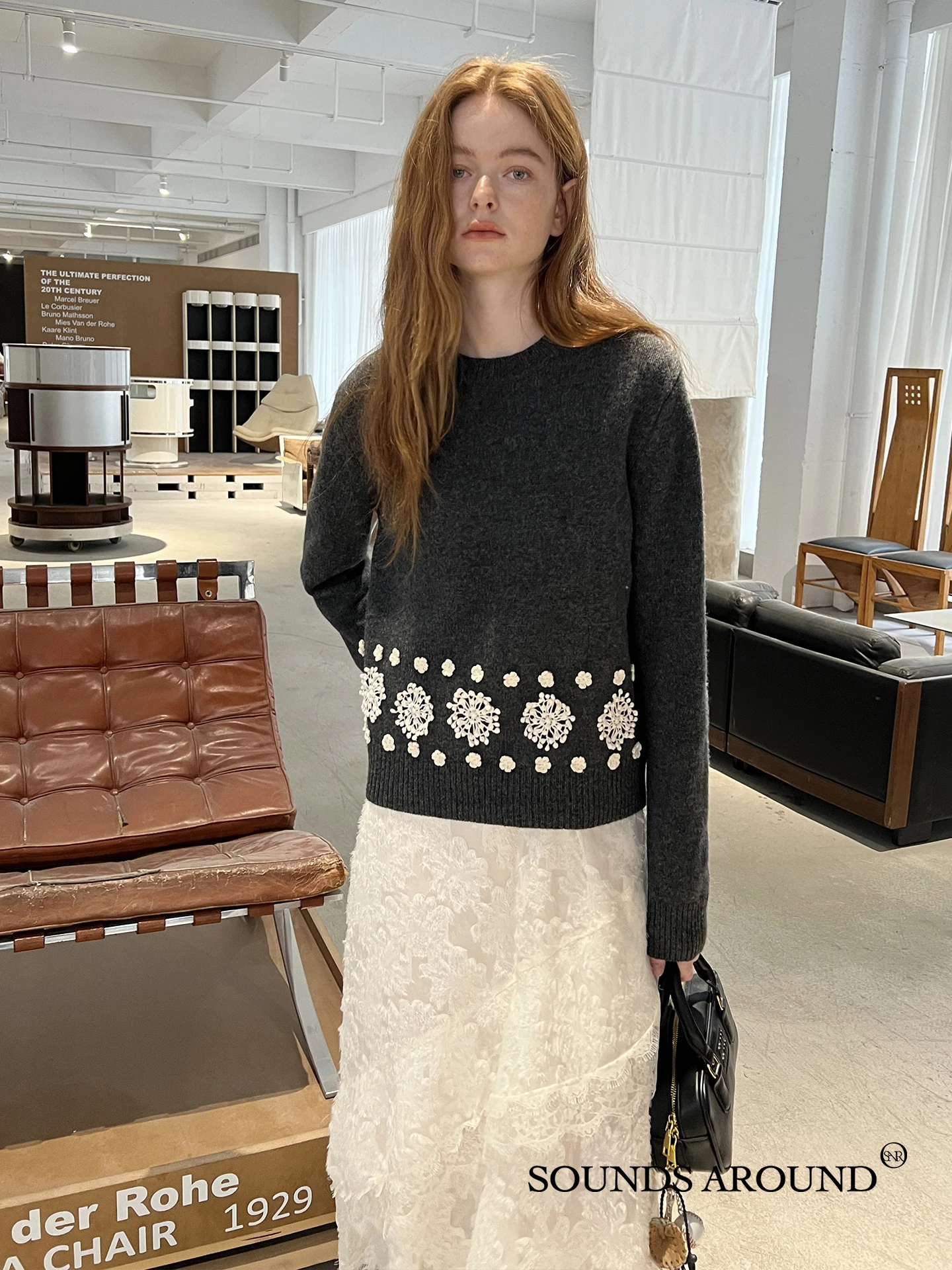 

Шерстяной круглый свитер ручной работы Ne с цветочным фейерверком, оригинальный SOU вокруг удобного покроя, длинный трикотаж све