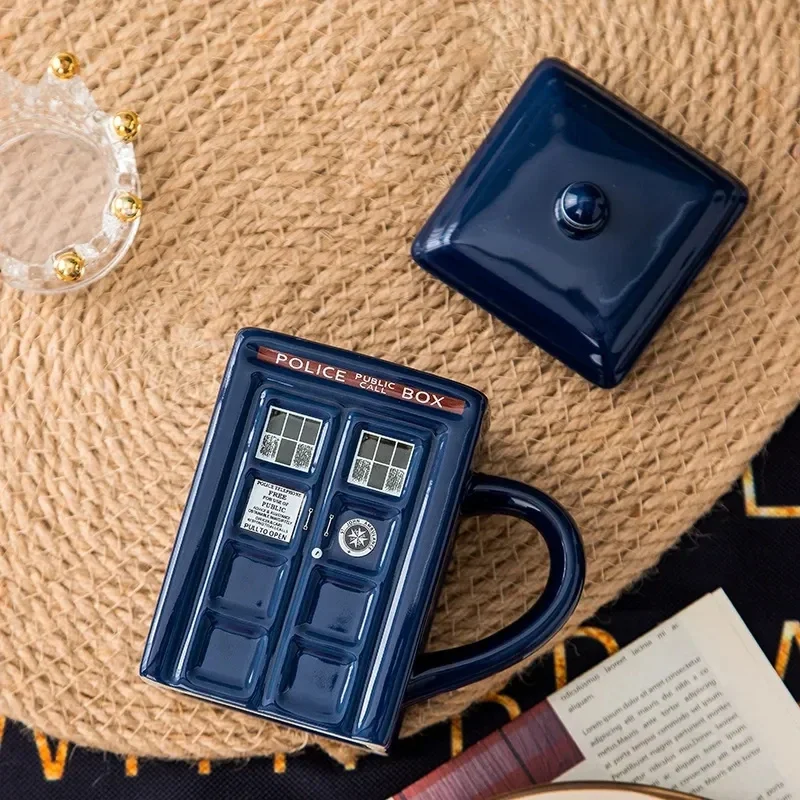 Doctor Who Tardis Creative Police Box Mug Funny Ceramic Coffee Tea Cup With Spoon Gift Box In Blue and Milk Drinks Breakfast Cup