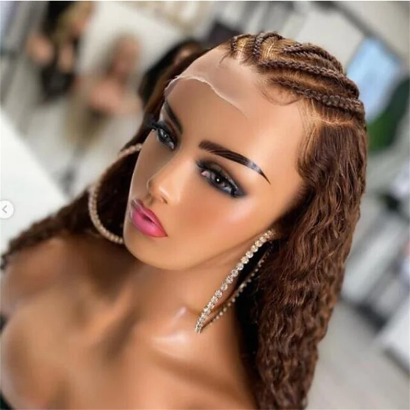 Brown Soft Long Glueless Kinky Curly 180Density 26Inch Lace Front Wig For Black Women With Baby Hair Preplucked Daily