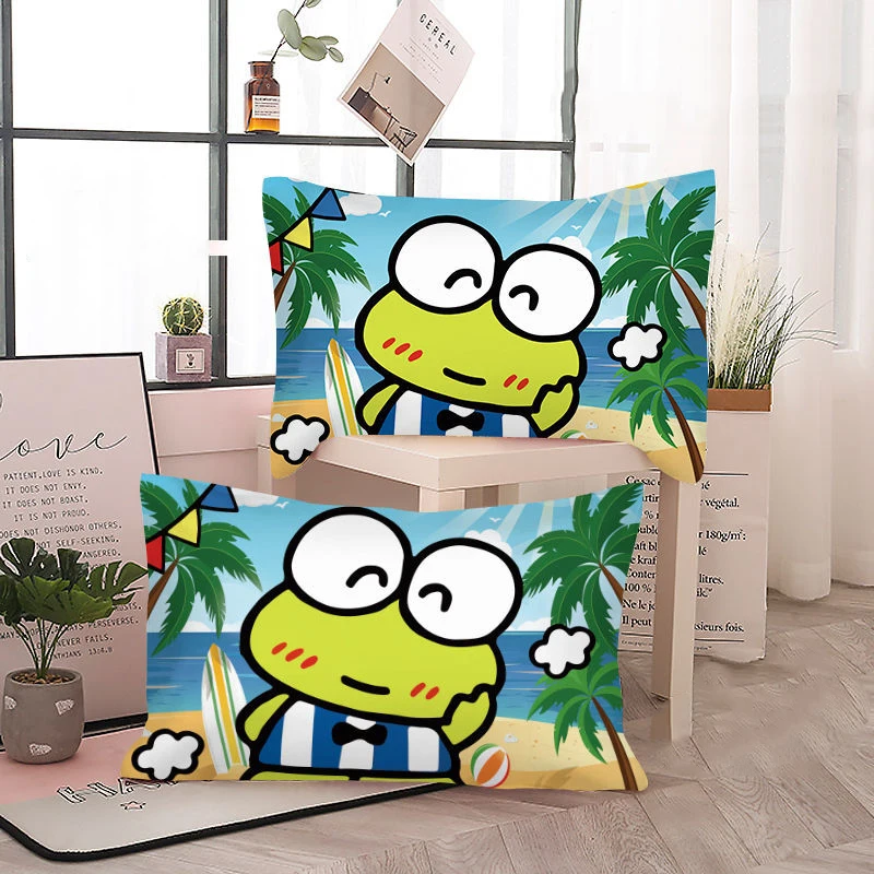 Sanrio Kawaii Kero Kero Keroppi Pillowcase Anime Double-sided Brushed Dormitory Anti-dirty Cartoon Pillow Protective Cover