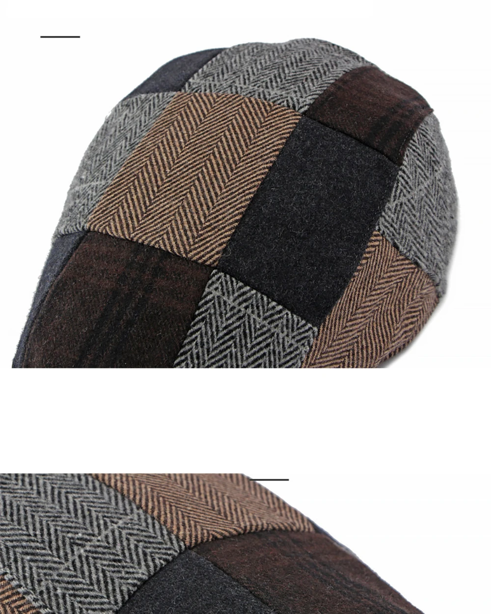 HT5157 Herren- und Damen-Baskenmütze, Retro-Patchwork-Künstlermütze, karierte Ivy-Flatcap, 2026 neue Herbst-Winter-Wollmütze – Detail 3