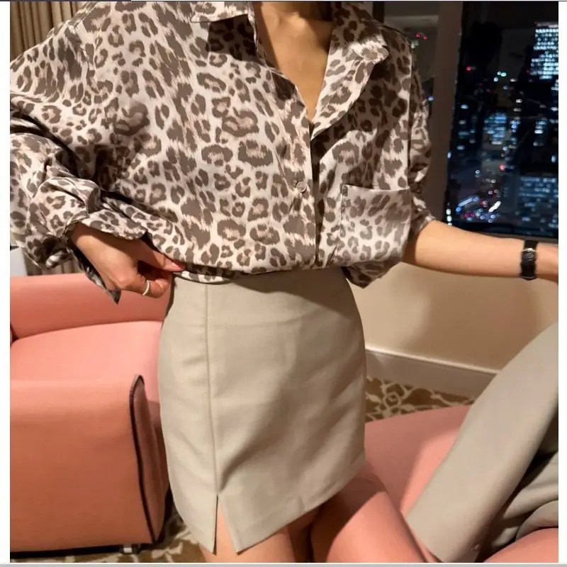 

Faionable Retro Leopard Print Long Sve Women's irt Dongda Gate Sle Chiffon Top Ele Classy Korean Sle Spring Su...