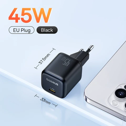 Зарядное устройство Baseus 45 Вт PD для iPhone 17 16 15 Pro Max Samsung Galaxy Быстрое зарядное устройство GaN Зарядное устройство USB C Портативное зарядное устройство для телефона