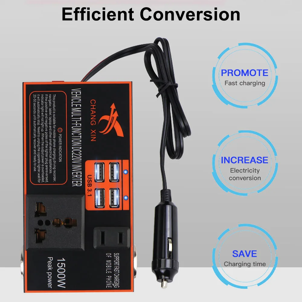 Car Inverter 8 Ports USB Chargers Power Adapter Converter Cigarette Lighter Socket DC 12V/24V to AC 110V/220V Cigar Lighter Plug