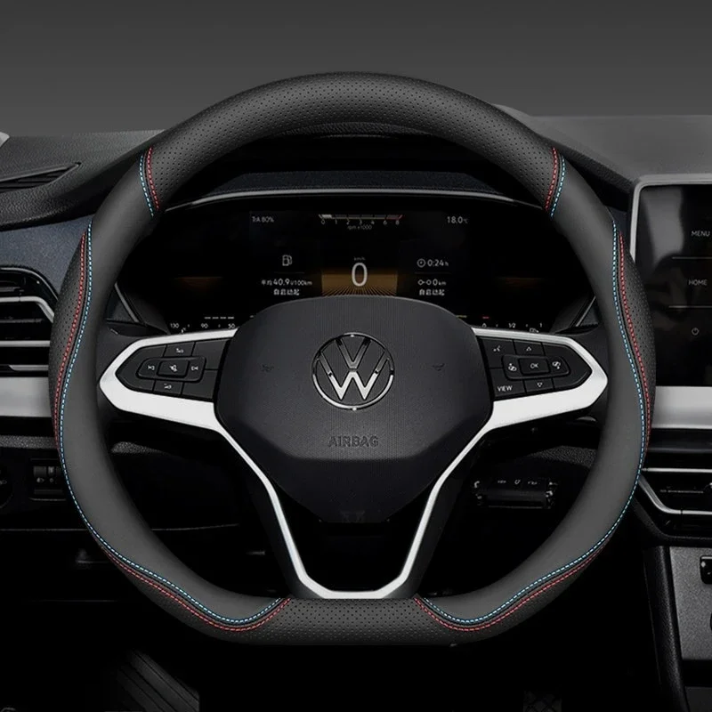 Leather Steering Wheel Cover For Volkswagen Golf Polo Tiguan Passat T-Cross Touareg ID3 4 Ultra Thin 2024 2025 2026 Accessories