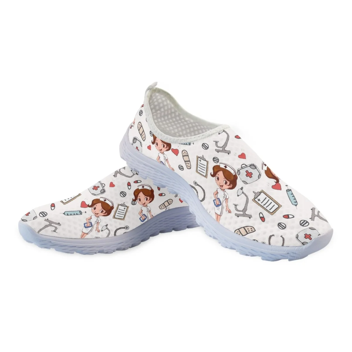Belidome Cartoon Nurse Shoes White Medical Nurse Print Breathable Walking Mesh Flat Shoes Sneaker Female Footwear Tenis de Mujer