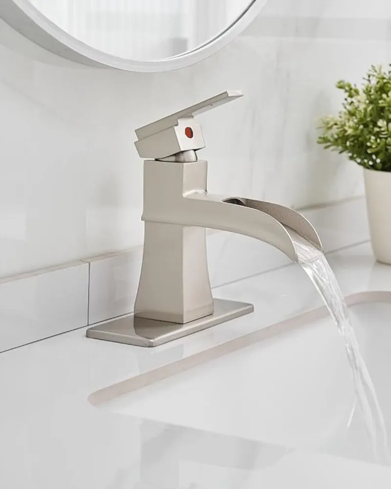 Nickle Brushed Basin Faucet Bathroom Single lever Hot and Cold Sink Waterfall Mixer Tap Faucet Solid Brass Basin Lavtory Faucet