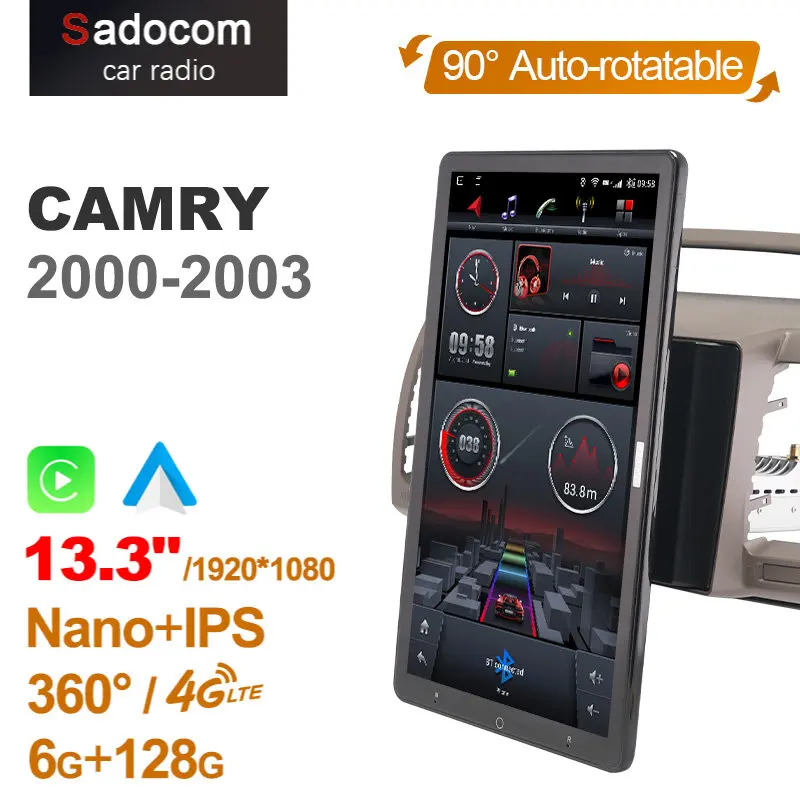 1080P TS10 Android 10.0 Car Radio Auto for Toyota CAMRY 2000-2003 with 13.3 inch support USB Quick Charge 1920*1080 Tesla style