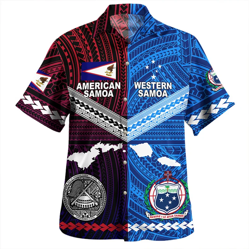 Summer Harajuku 3D Printed Polynesian Samoa Flag Shirts For Men Samoa Coat Of Arms Graphic Shirts & Blouses Women Fashion Shirts