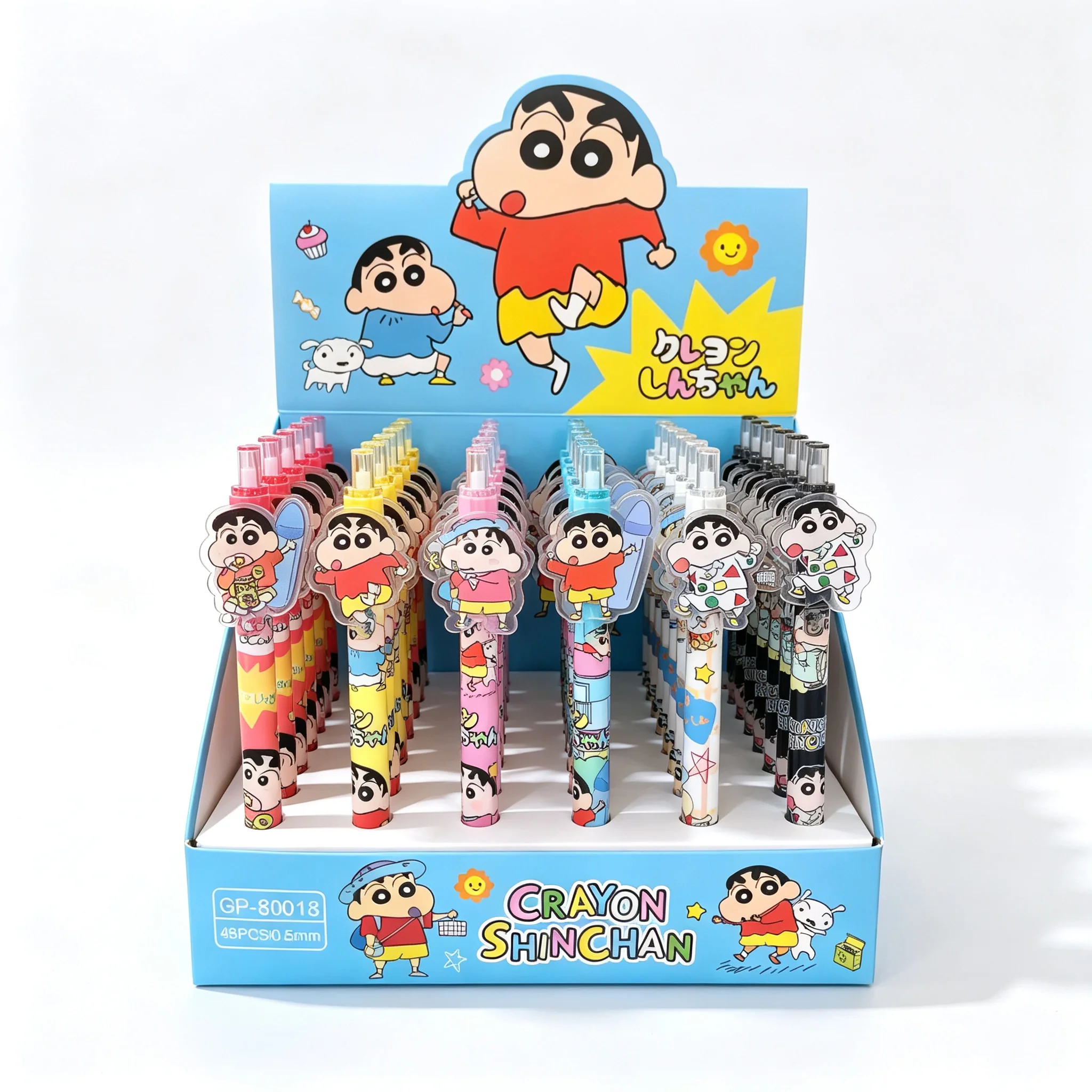 48PCS Crayon Shin chan Cartoon Movie Merchandise Cultural Creativity Decal Pen High-Quality Ins Student Click-Up Ballpoint Pen