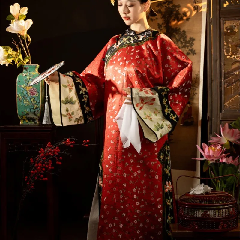 Ropa de concubina Imperial a cuadros para mujer, estilo chino no Han, Cheongsam, nuevo bordado, Dinastía Qing