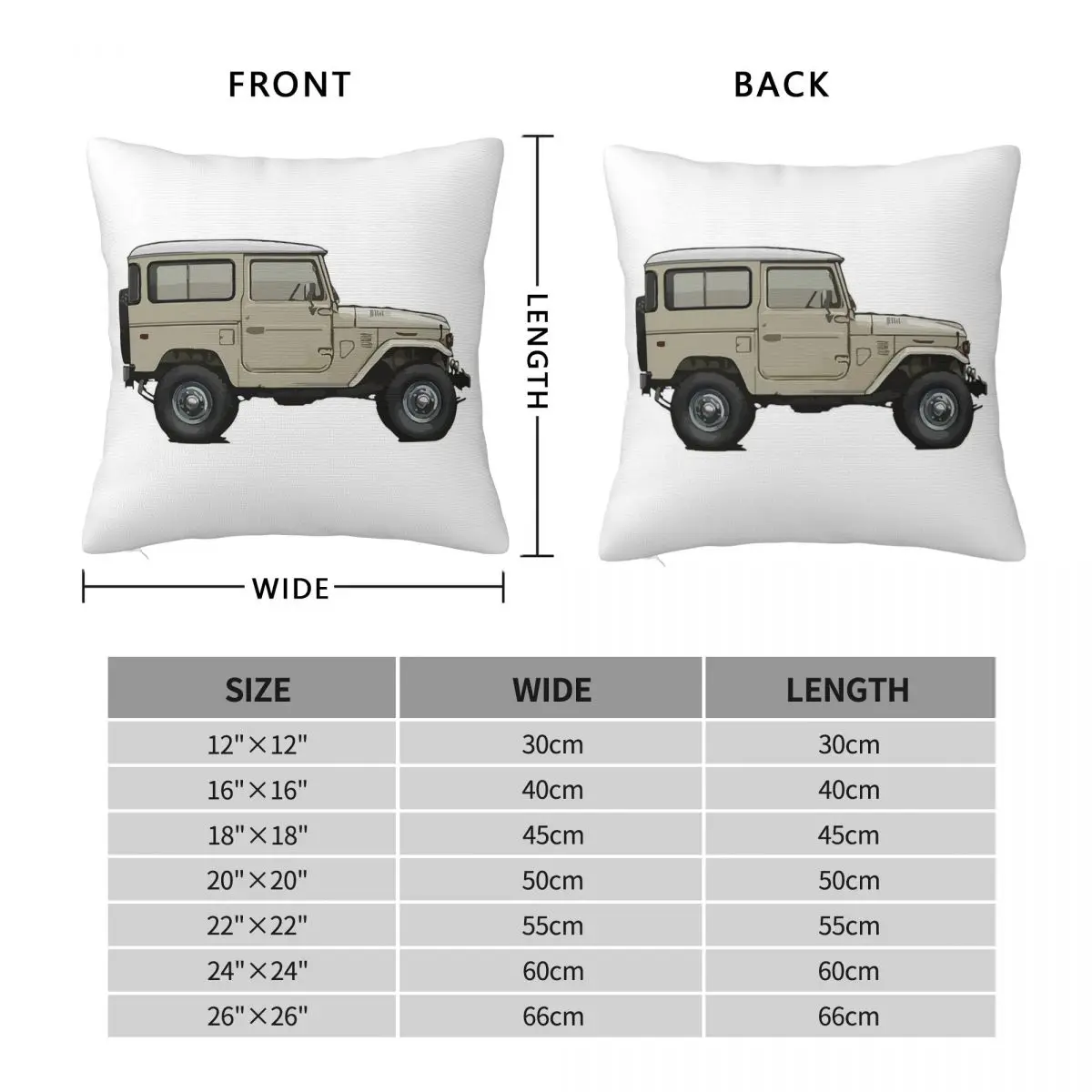 FJ40 Land Cruiser Square Pillowcase Polyester Linen Velvet Pattern Zip Decorative Throw Pillow Case Sofa Cushion Cover
