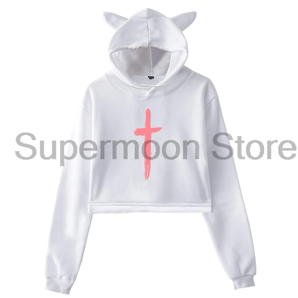 Saint JHN Merch Streetwear Moletons Feminino Orelhas de Gato Moletom Com Capuz Manga Longa Top Colheita Roupas Femininas