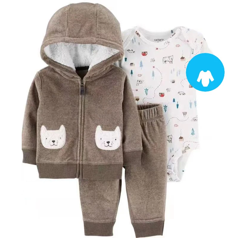 IYEAL 2024 NewBaby Clothes Set Cotton Boys Girl Clothing Outfits Long Sleeve Hooded Jacket +Romper+Pant Newborn Suits 3Pcs 6-24M