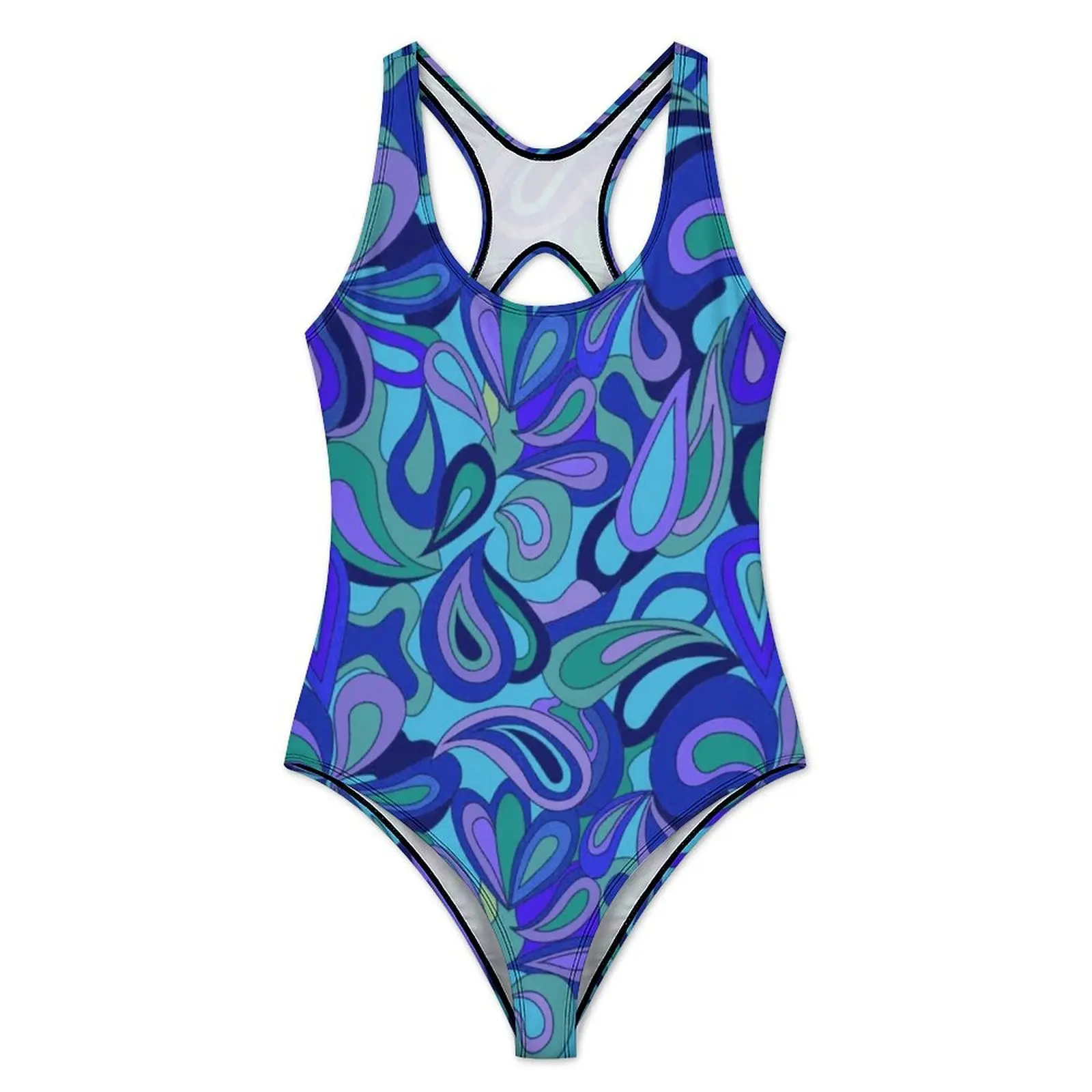 Psychedelic Hippie Swimsuit Sexy Blue Tears Ladies Swimwear One Piece Fantasy Swimsuits Fitness Push Up Backless Bathing Suit