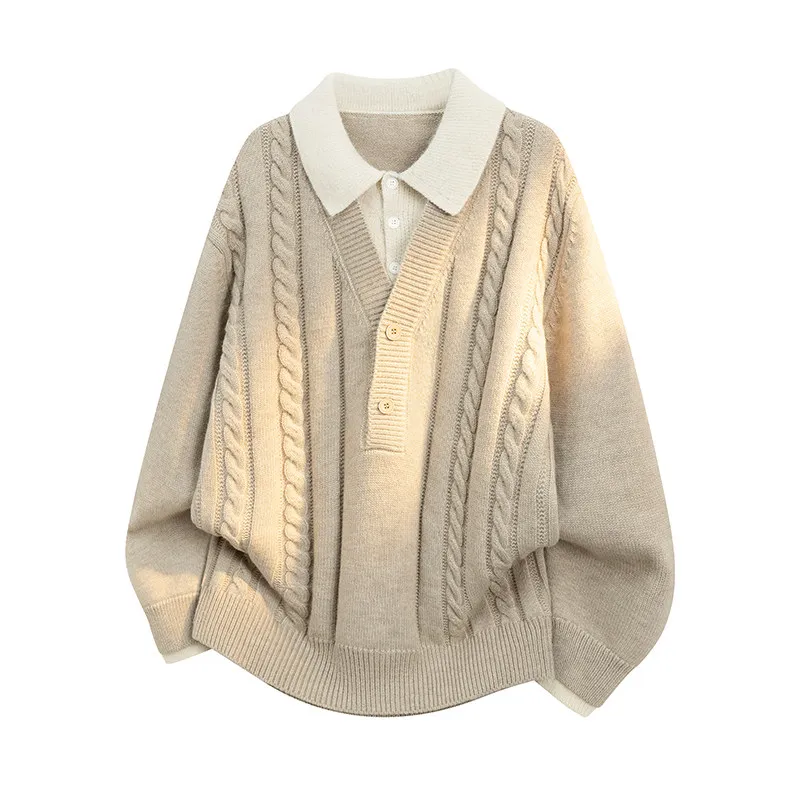 Autumn Winter Men Knitted Sweater Men Cozy Soft Warm Pullover Long Sleeve Jumper Tops Male Turn Down Collar Sweaters