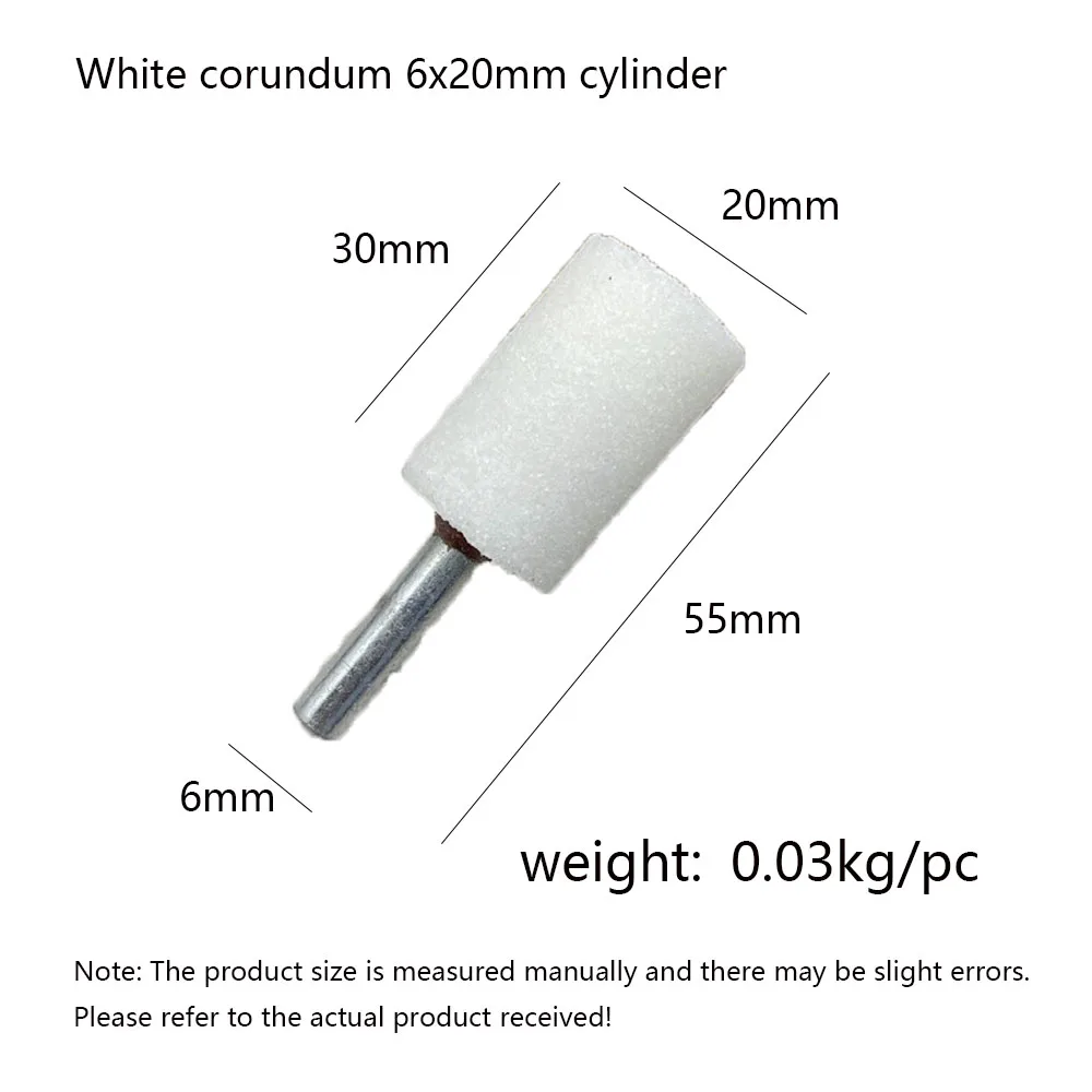 5 Pcs 6mm handle cylindrical 20-30mm grinding head diameter ceramic grinding wheel grinding head white chromium corundum flint p