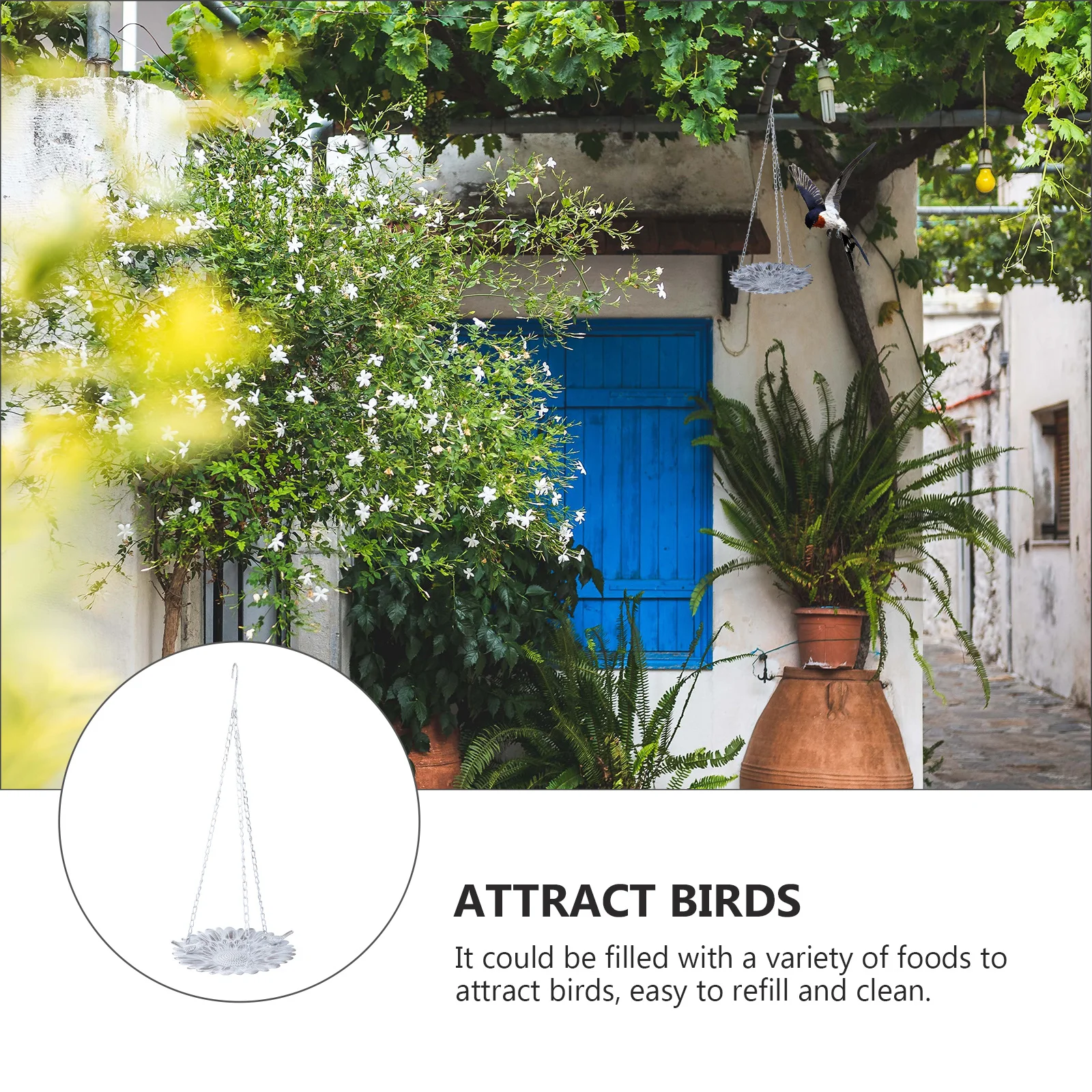 

1Pcs Retro Iron Wrought Bird Feeder Hanging Ornament for Yard Garden Birds Food Holder Refillable Feeding Dish Attract