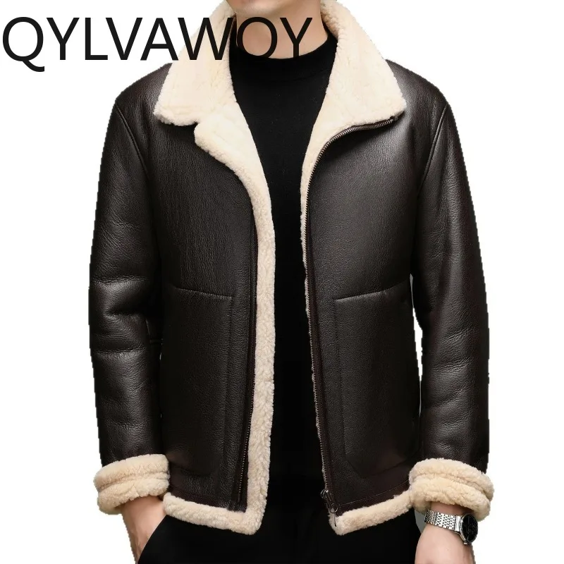 

Куртка QYLVAWOY из натуральной овчины для мужчин: комбинированная из меха и кожи, осенне-зимняя, утепленная, теплая