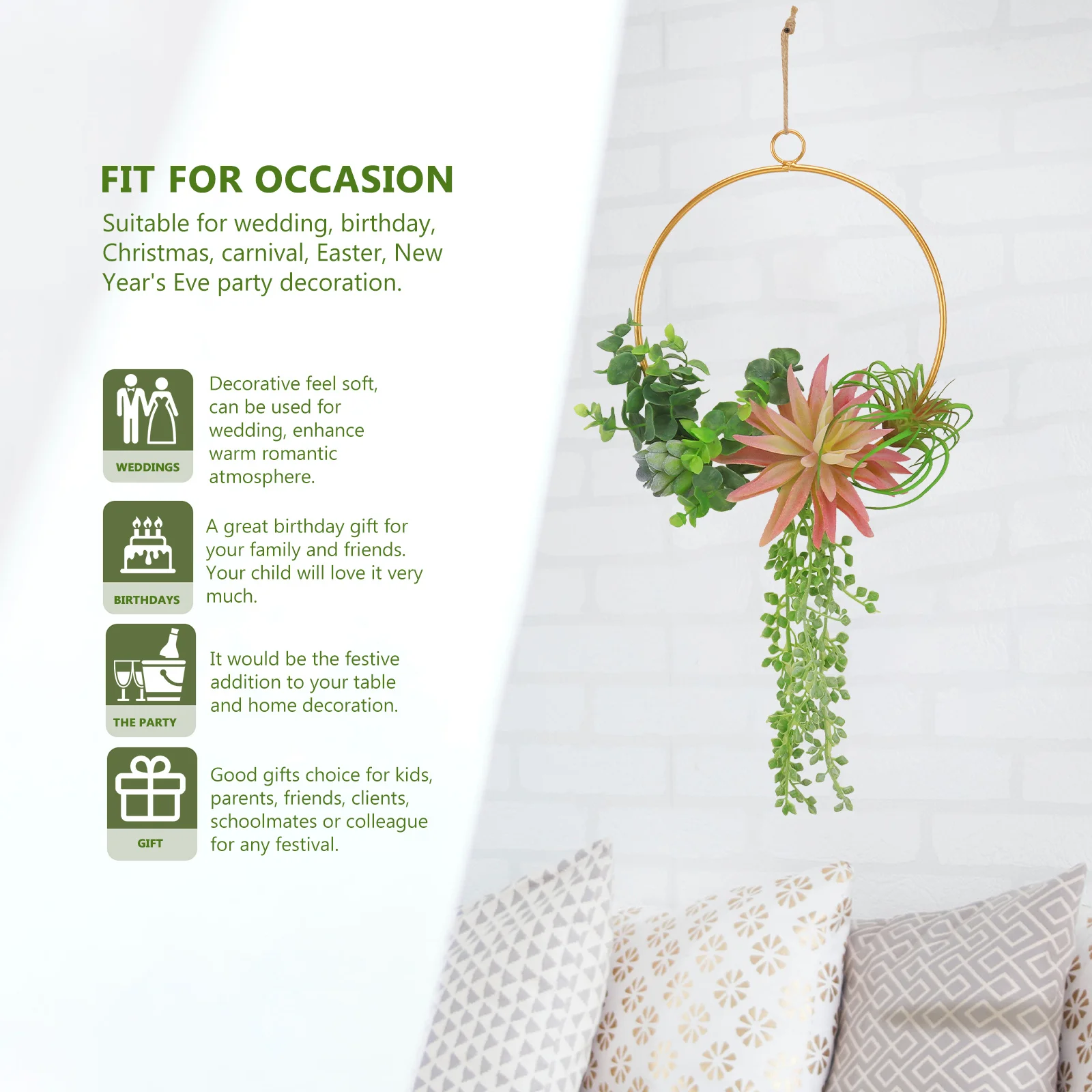 

1Pcs Artificial Succulent Plant Garland Wreath Lifelike Wedding Door Scene Home Hanging Decor Wreath Decor Wedding Garland