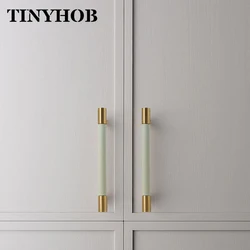 Tinyhob Handcraft Black Leather+Brass Furniture Handles for Cabinet Knob Door Drawer Kitchen Brass Cowhide Pulls Small Knob