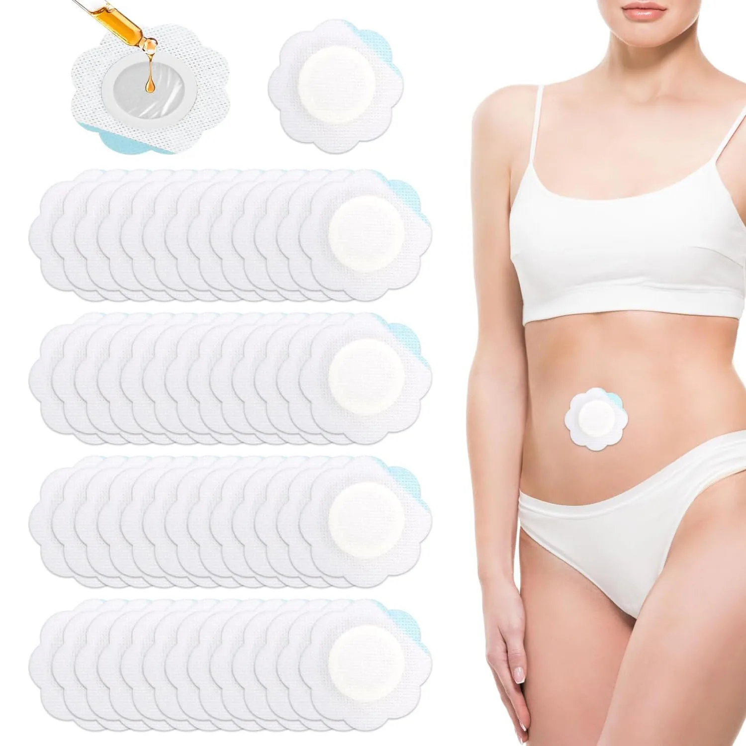 10-50PCS Castor Oil Belly Button Patches, Castor Oil Pack Wraps Disposable Organic Cotton Self-Adhesive Pads Anti Leakage No oil
