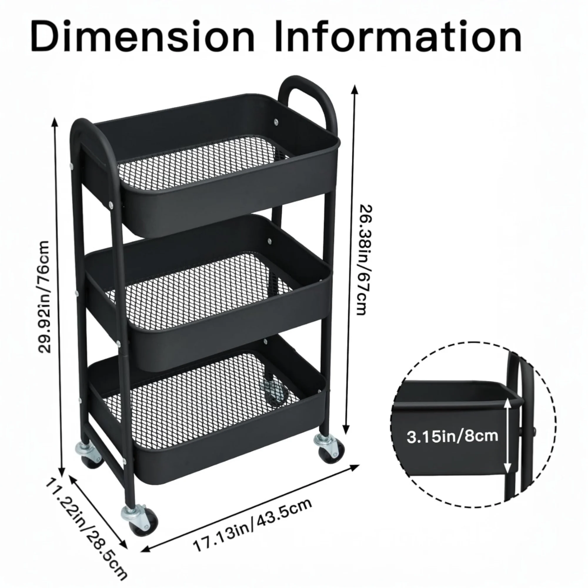 عربة التخزين عربة مساعدة مع عجلات عربة المطبخ عربة الخدمة عربة معدنية مع عجلات 3 مستويات عربة دوارة عربة تنظيم.