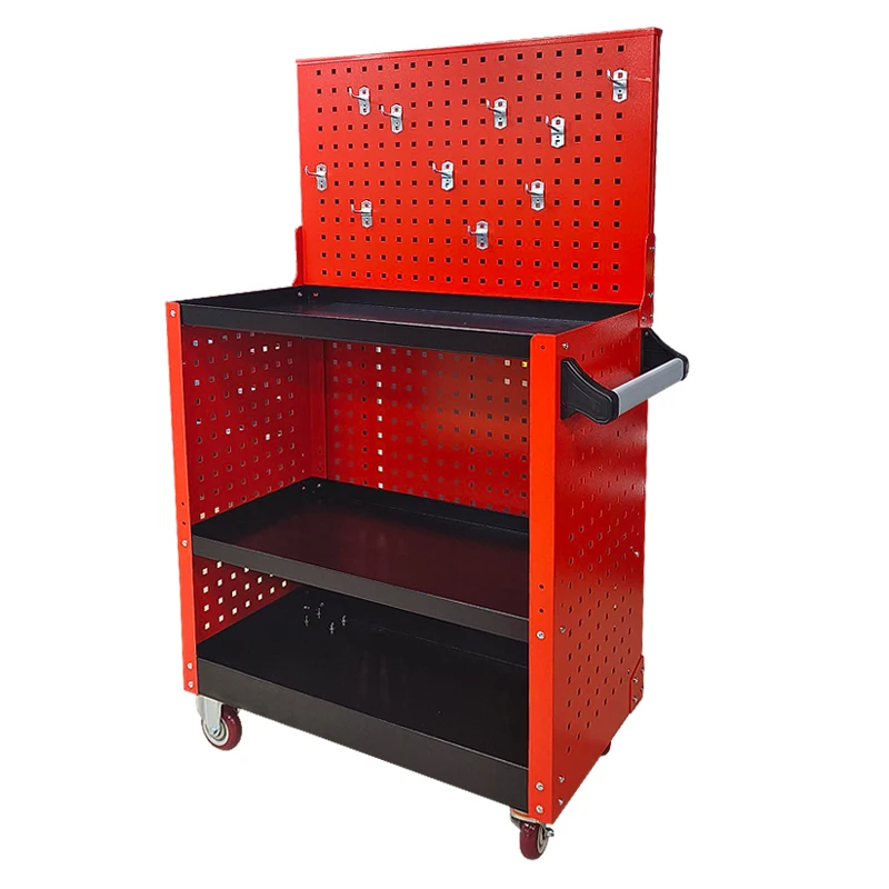 

ae-Iron Tool Trolley with Perforated Hanging Board and Wheels Industrial Tool Storage Cart with OEM Customization#