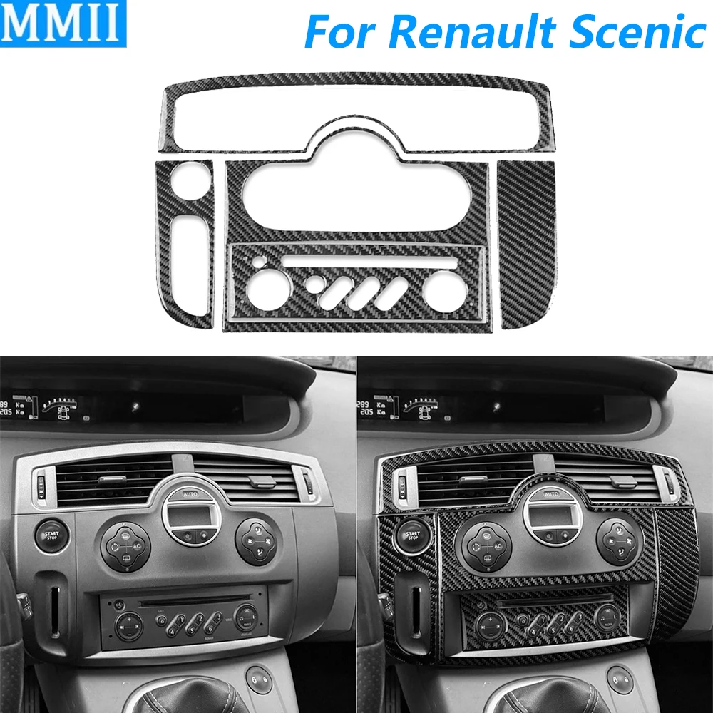

Для Renault Scenic 2003-2009 углеродное волокно центральное управление кондиционер AC радио CD панель отделка набор автомобильных аксессуаров наклейка