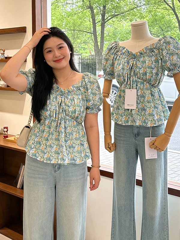 

Slimming V-Neck Short Sleeve Floral Print Shirt Women's Fashion Korean Style Breathable Comfortable Skin-Friendly Summer New ...