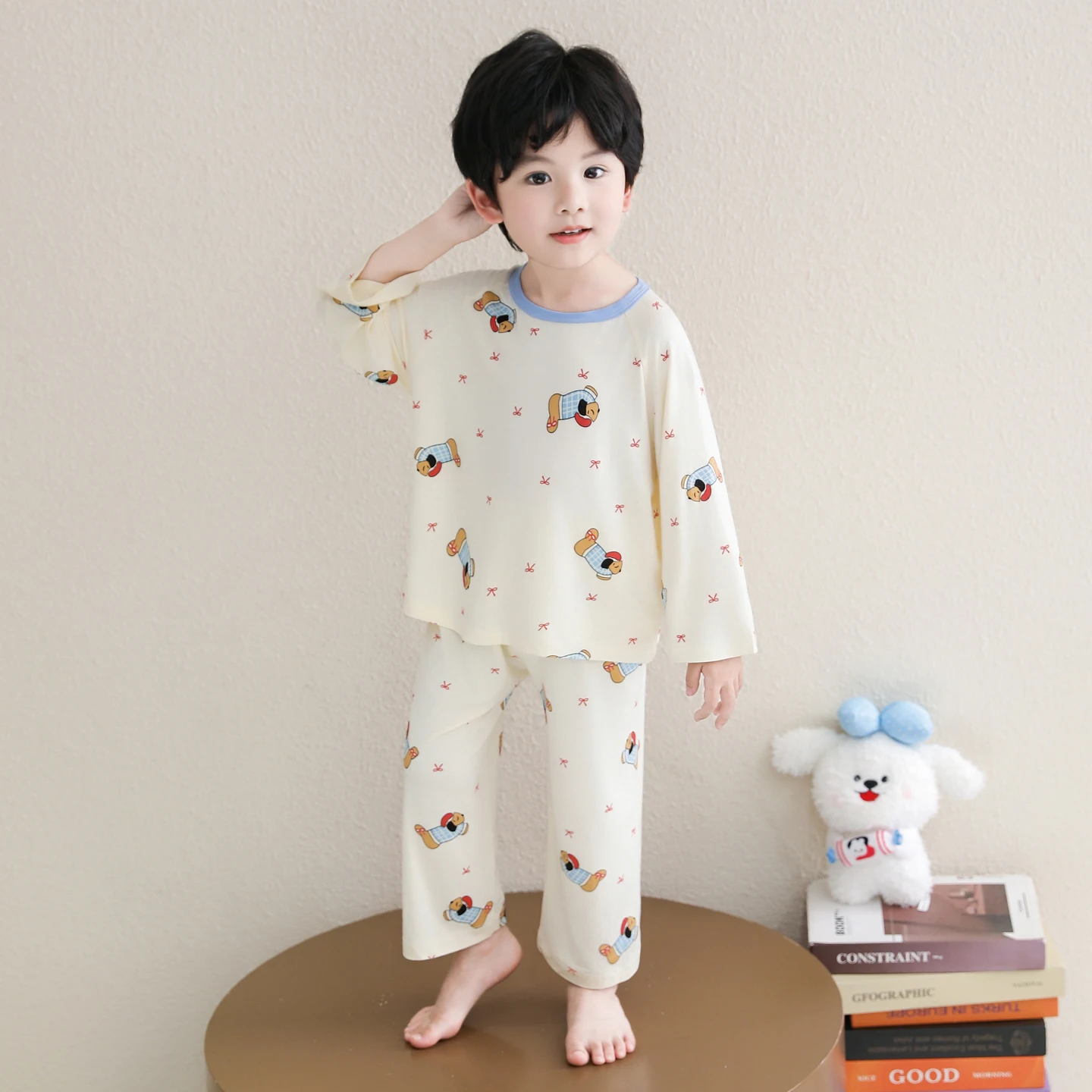 Boys Modal Pajamas Spring and Autumn Baby Long Sleeve Air Conditioning Clothing Children's Loungewear Set