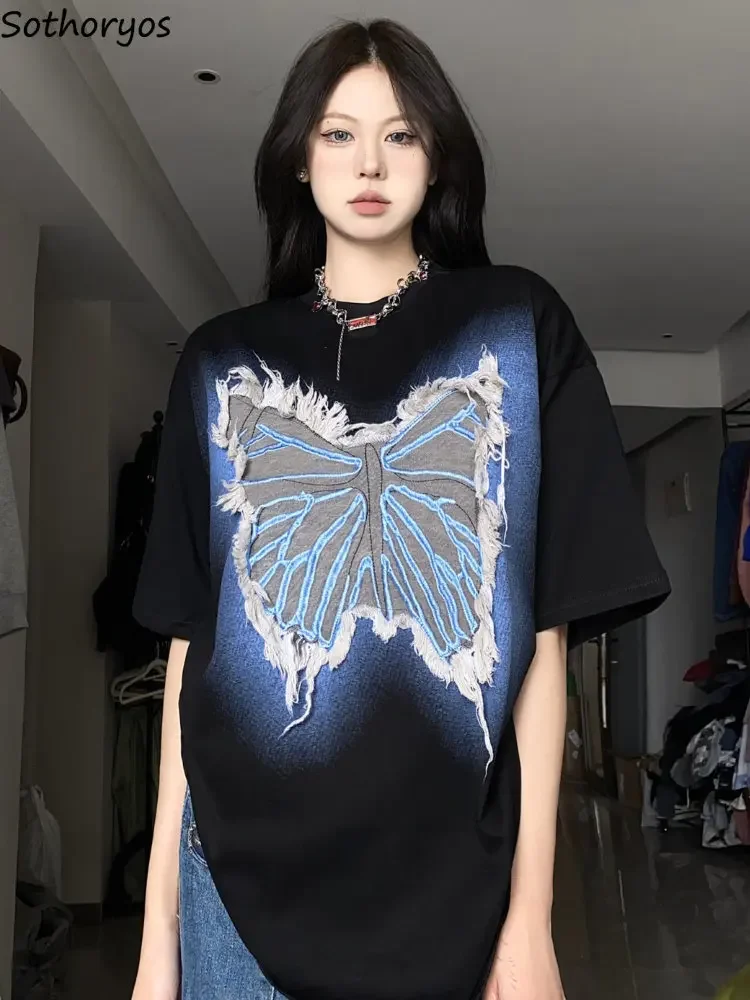 

Женские свободные футболки с вышивкой, шикарные Простые Летние дизайнерские универсальные Топы в европейском стиле, повседневные студенческие женские лоскутные Футболки с круглым вырезом