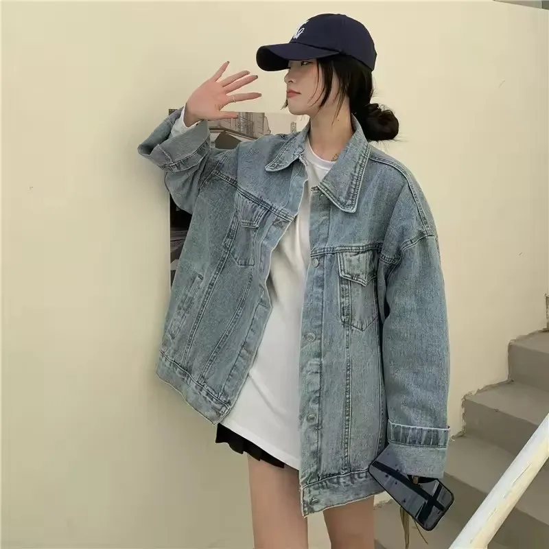 2025 ใหม่แฟชั่น DENIM แจ็คเก็ตผู้หญิงเกาหลีหลวมสบายๆแขนยาว Jean แจ็คเก็ตหญิง Outwear High Street