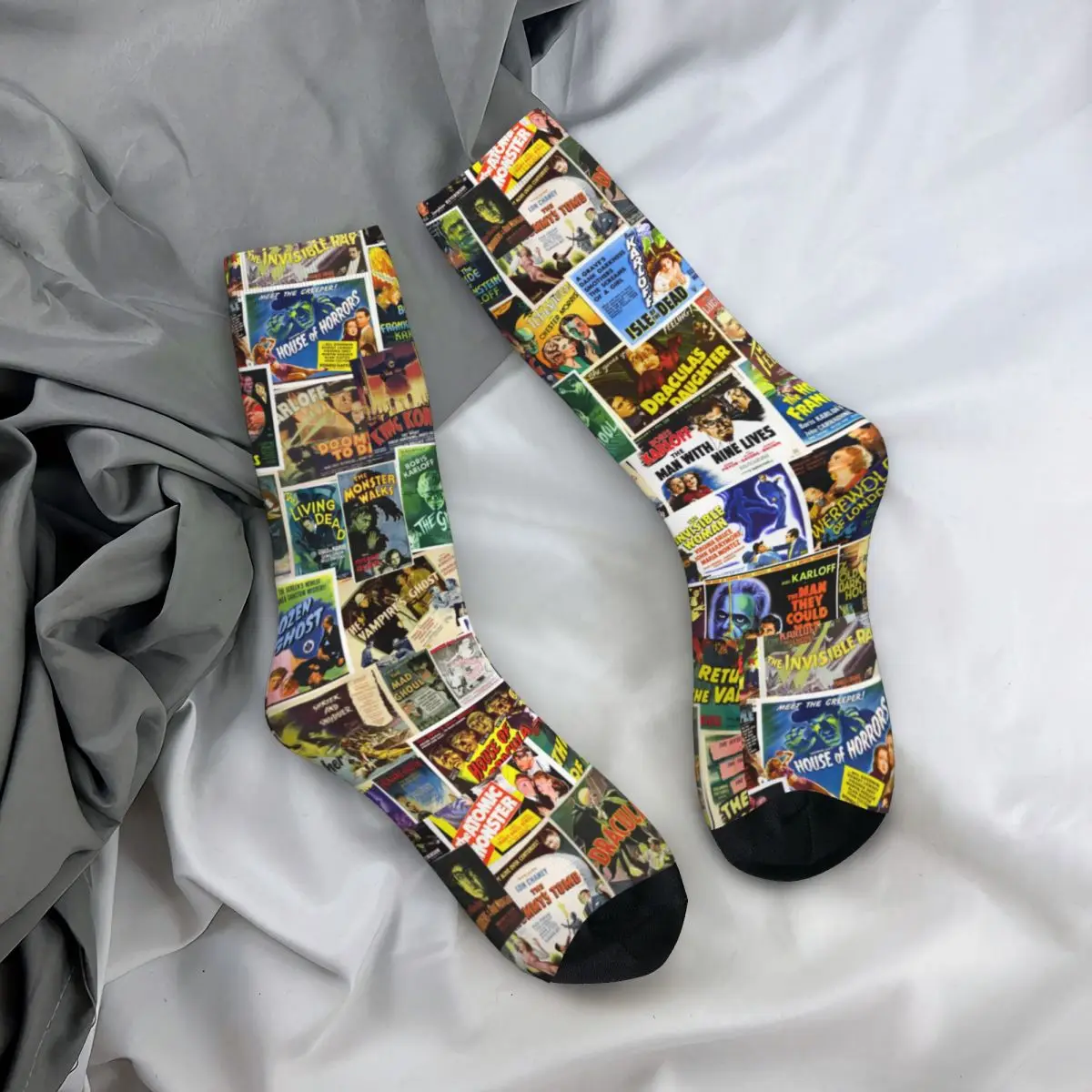 Chaussettes toutes saisons Film d'horreur Vintage marchandise pour hommes, chaussettes à Compression pour équipe, meilleure idée de cadeau