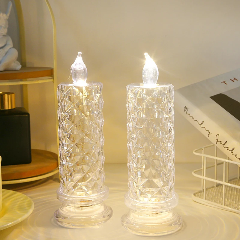 1PC Crystal Candles LED Light Transparent Flameless Battery Power Lantern Night Lamp Wedding Party Birthday Xmas Halloween Decor