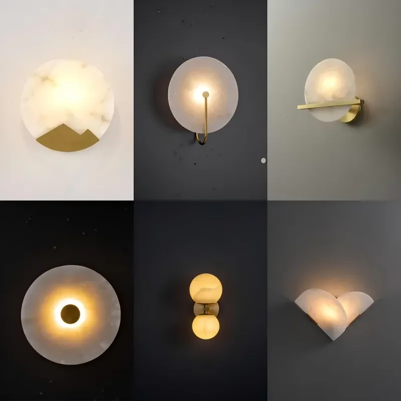 Spanish Alabaster Wall Lamp Luxury Brass Stone Modern Minimalist Bedside Vanity Mirror Light Foyer Sconce Multi Color Options