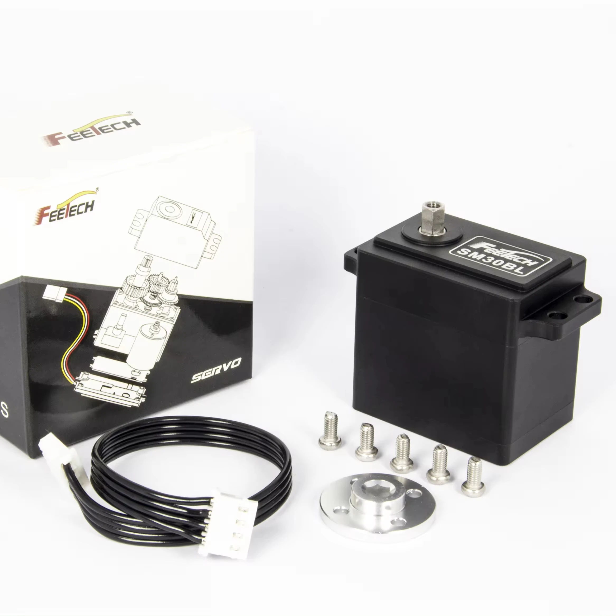 Motor Servo Robot 14kg 24V RS485 Brushless Double Ball Bearing Feetech SM30BL untuk Kontrol Rotasi Sendi Kepala Robot DIY